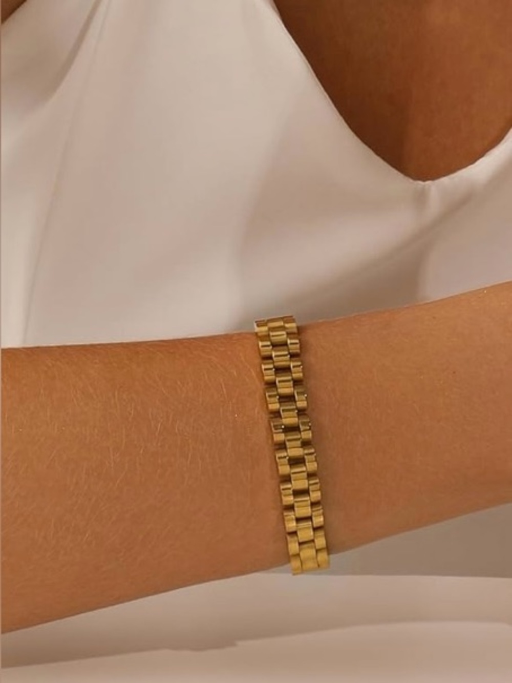 Gold Plated Chunky Watchband Bracelet 10mm Wide Unisex NWOT